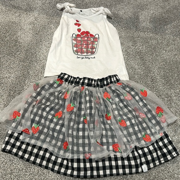 deux par deux strawberry matching set tulle skirt set love you berry much - Picture 1 of 8